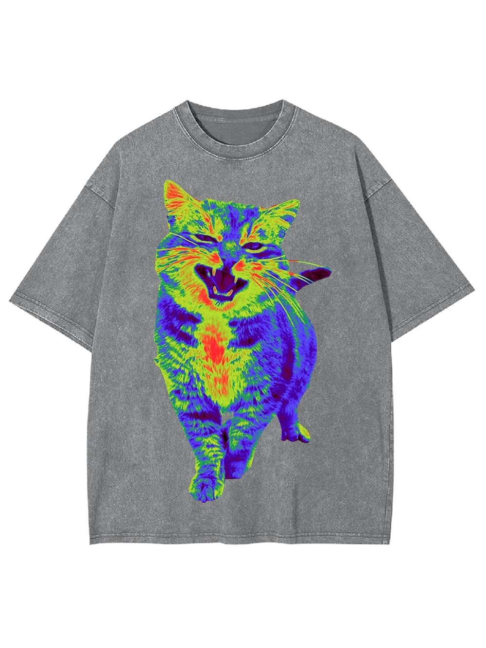 Psychedelic Roaring Cat Washed Tshirt