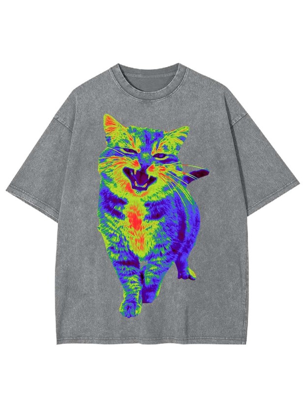 Psychedelic Roaring Cat Washed Tshirt