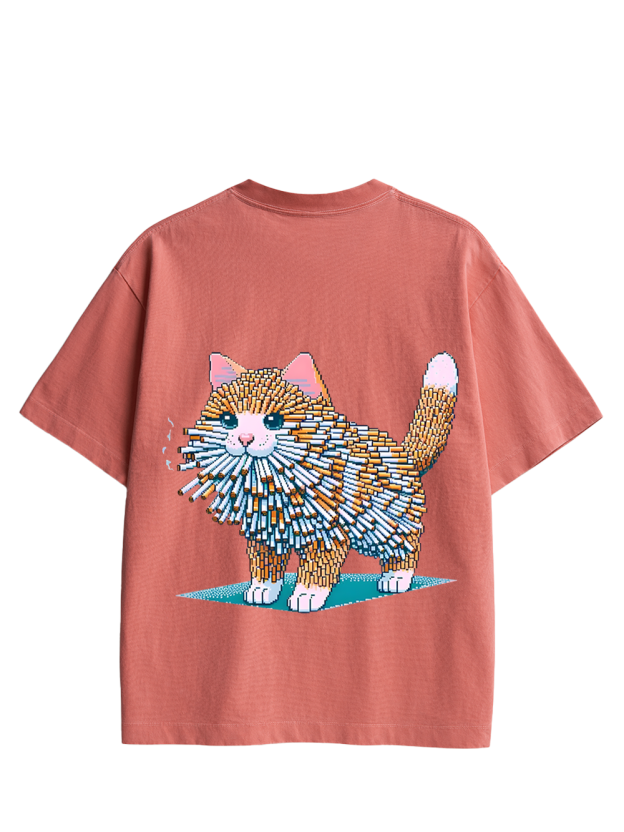 Cigarette Cat Double Sided Print Washed TShirt