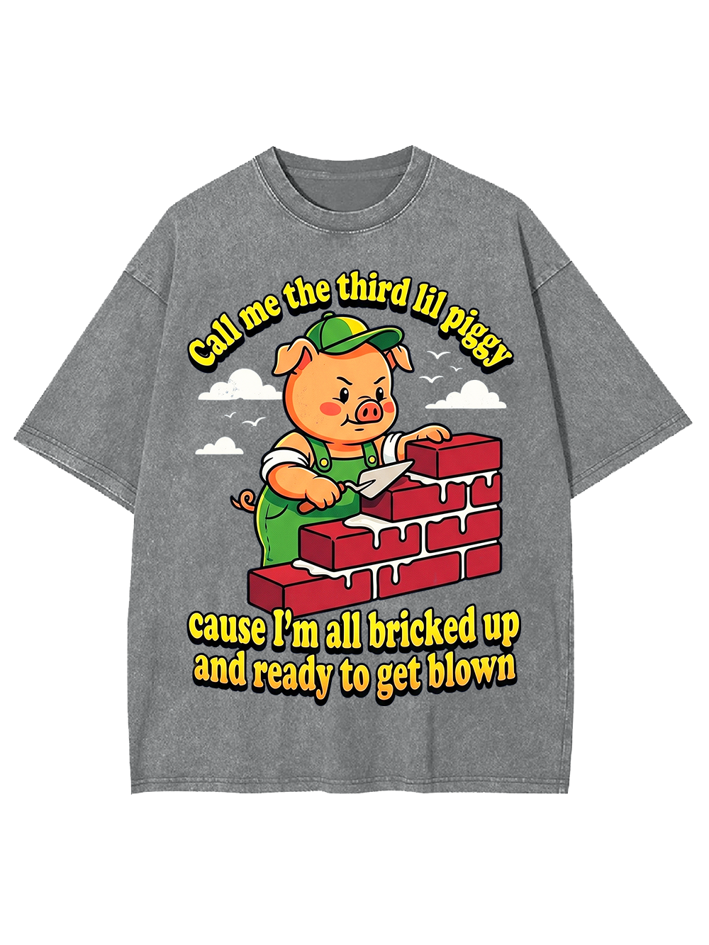 Third Lil Piggy Funny Retro Cartoon Washed Tshirt