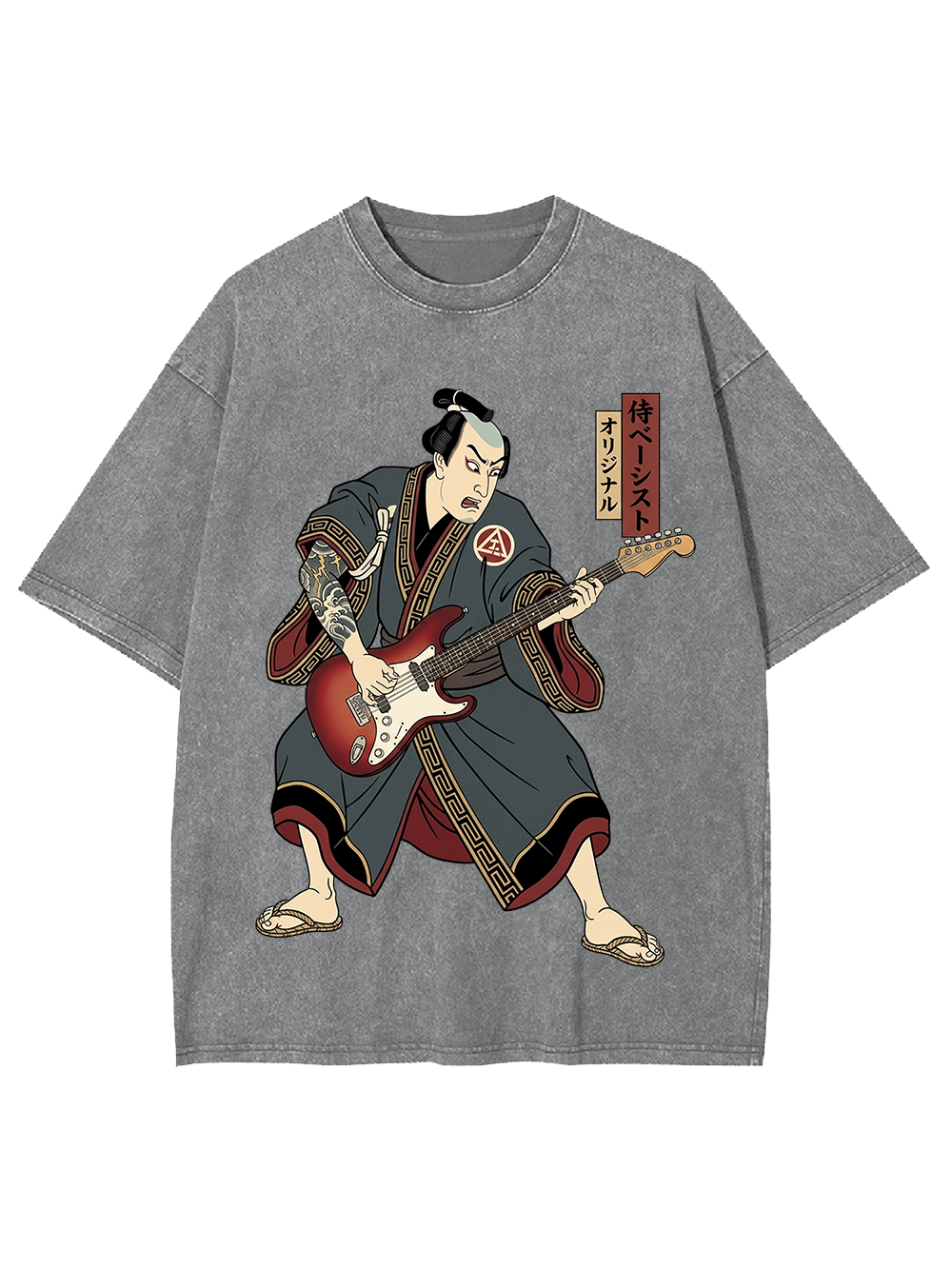 Samurai Rocker Japanese Ukiyo-e Washed Tshirt