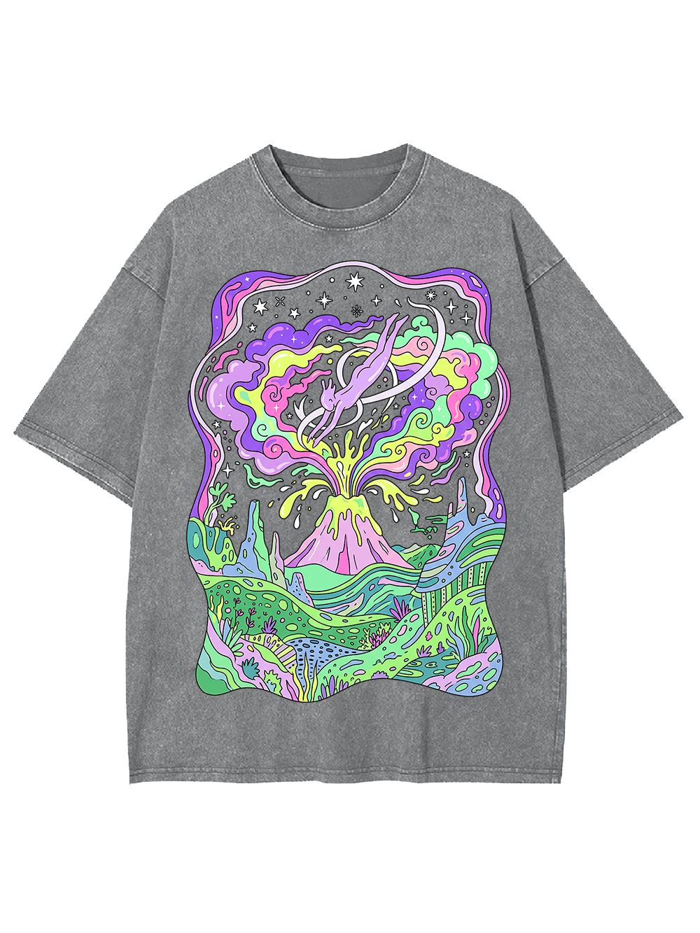 Cosmic Flow Colorful Surreal Washed Tshirt