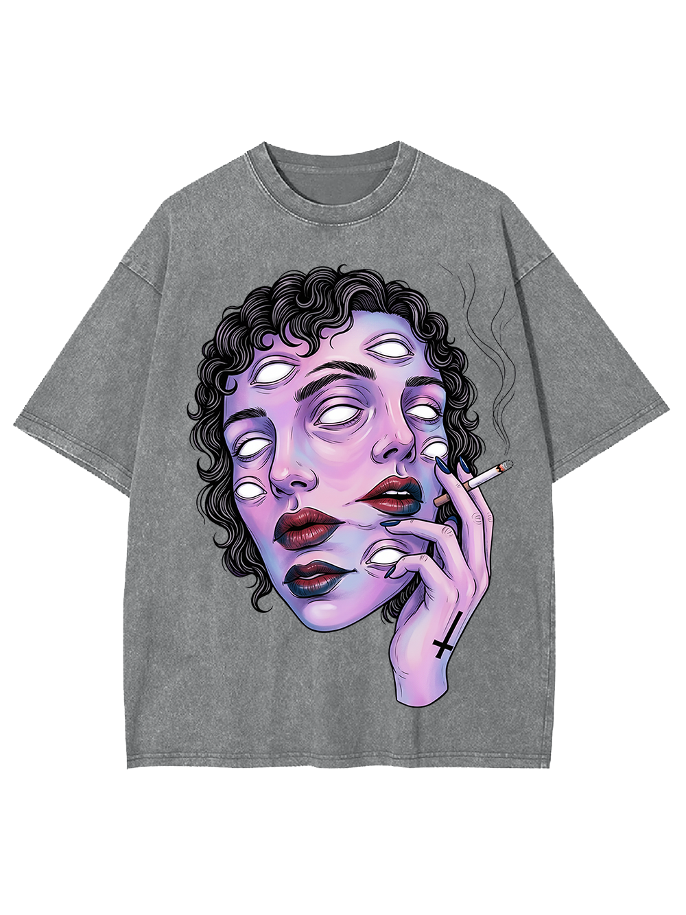 Surreal Multi-Eyed Face Washed Tshirt