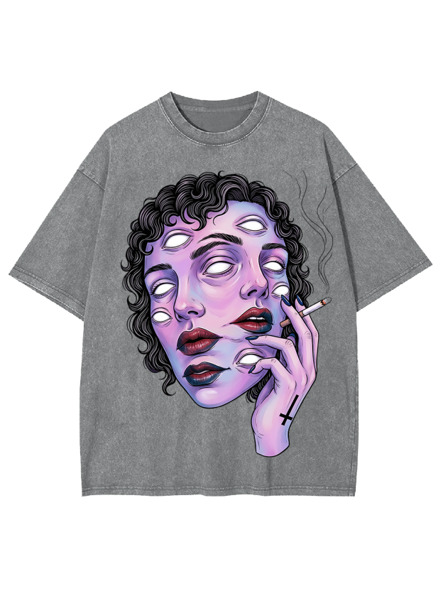 Surreal Multi-Eyed Face Washed Tshirt