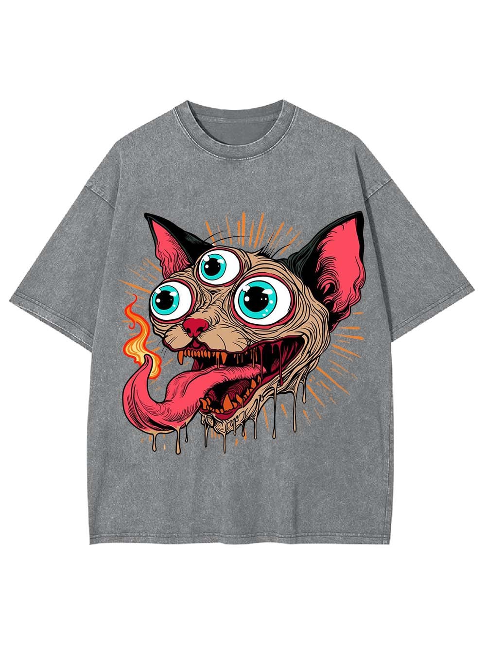 Flaming Three-Eyed Cat Washed Tshirt