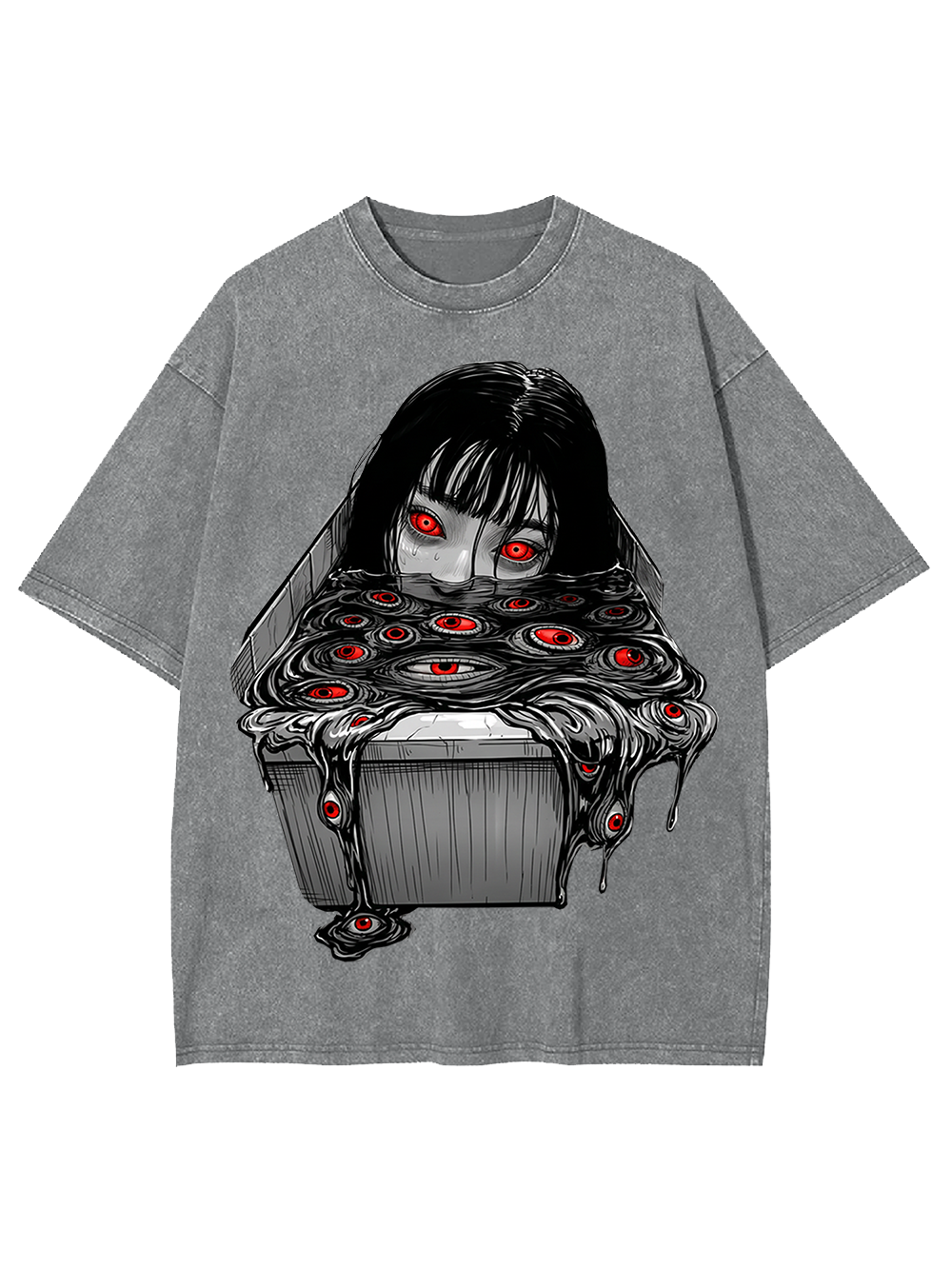 Japanese Horror Red-Eye Girl Washed Tshirt