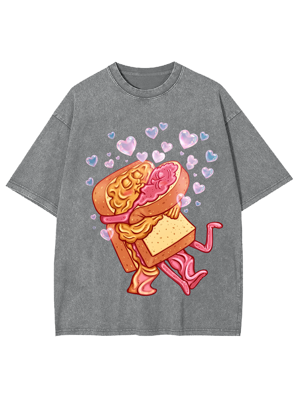 Pink Cute Hugging Sandwich Washed Tshirt