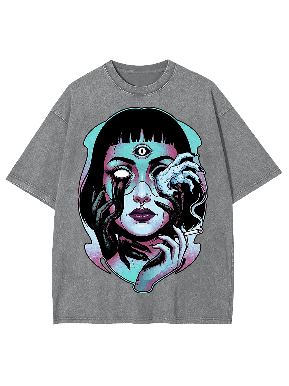Haunting Third Eye Illustration Washed Tshirt