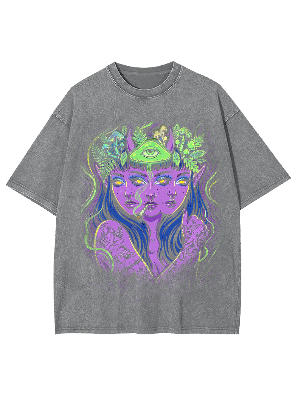 TRIPLE HEADED SHAMAN WASHED TSHIRT