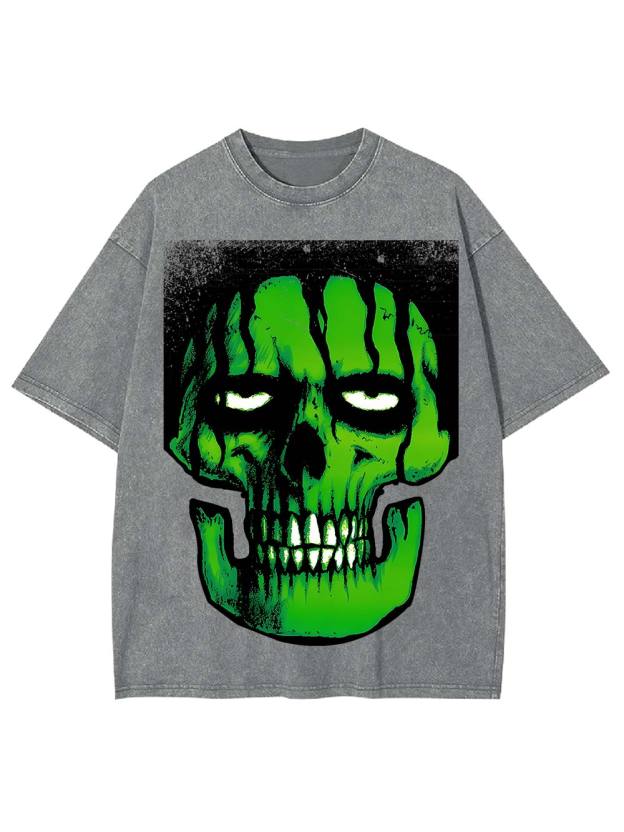 Glowing Green Skull Washed Tshirt