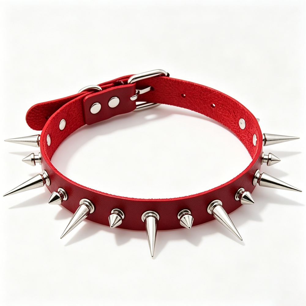 SPIKED LEATHER CLO NECKLACE