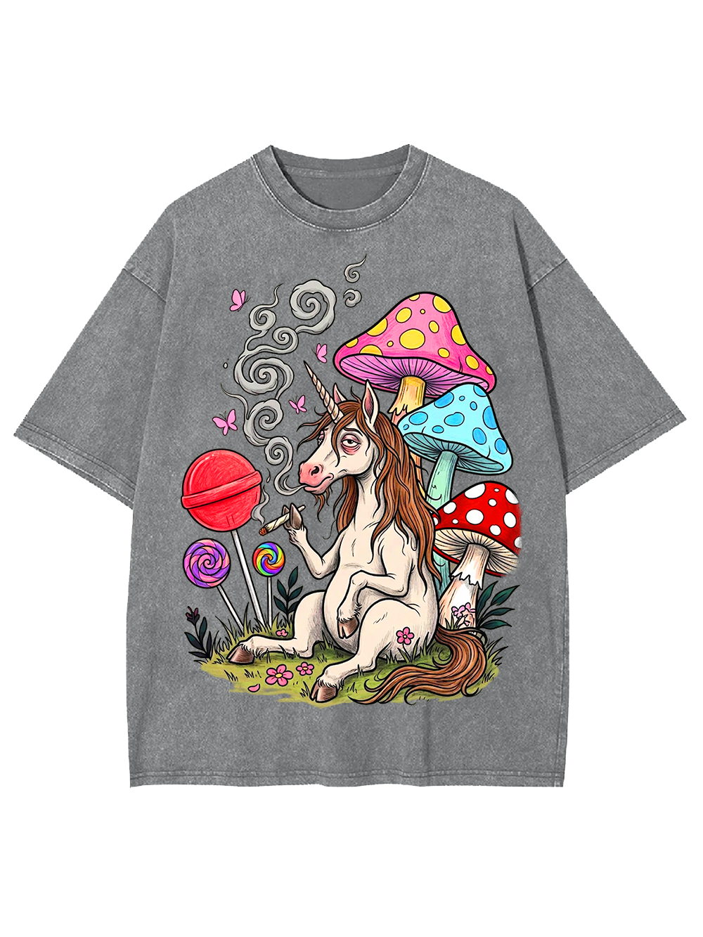 PSYCHEDELIC UNICORN AND MUSHROOM FANTASY WASHED TSHIRT