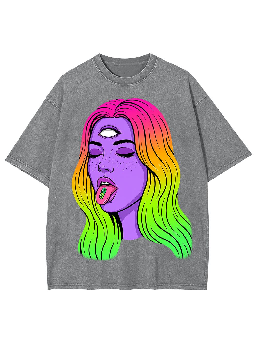 TRIPPY THIRD EYE RAINBOW GIRL WASHED TSHIRT
