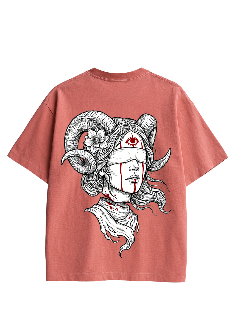 RAM HORN GIRL BLOODY NECK DOUBLE SIDED PRINT WASHED TSHIRT