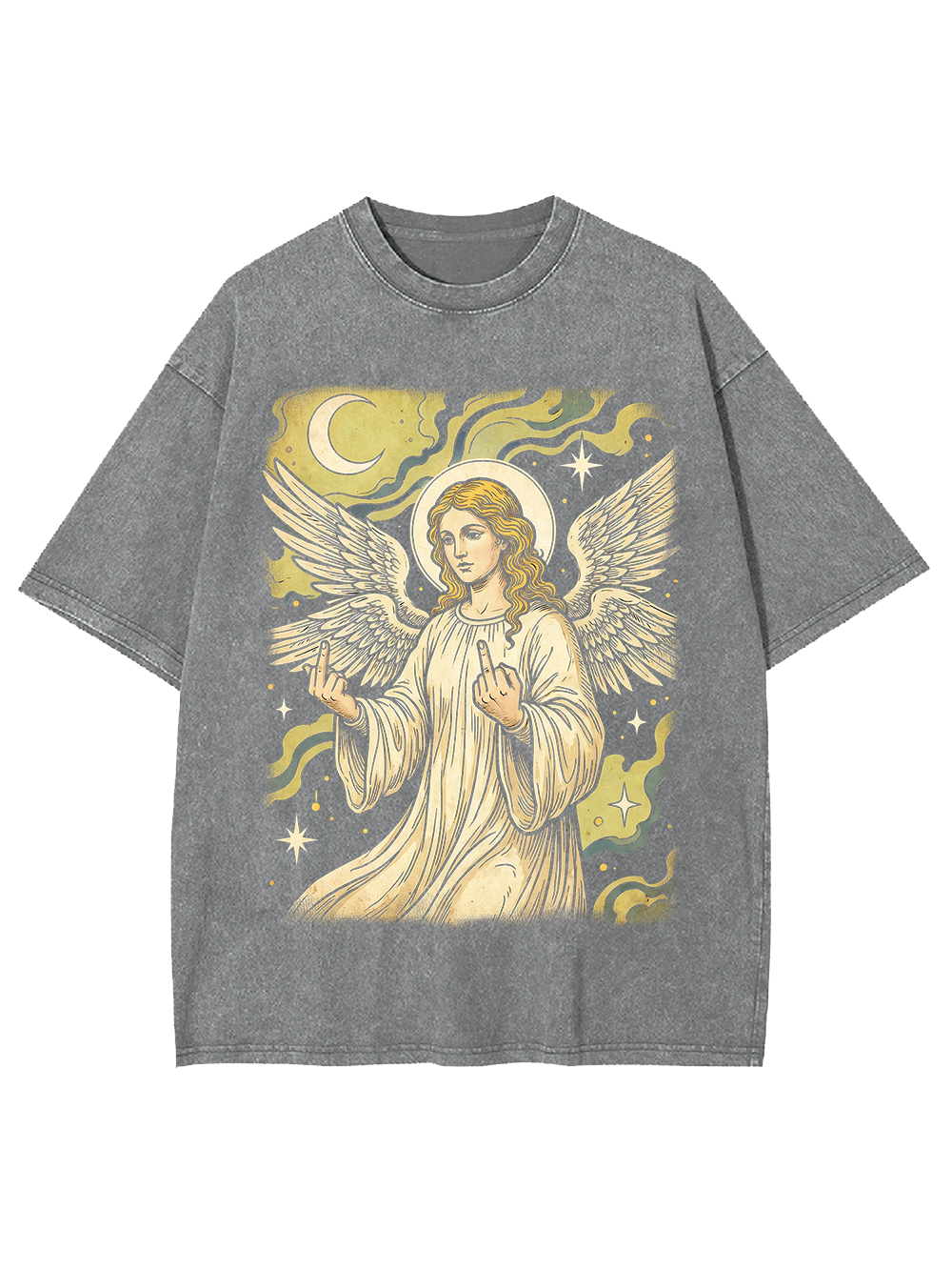 REBELLIOUS ANGEL MIDDLE FINGER WASHED TSHIRT