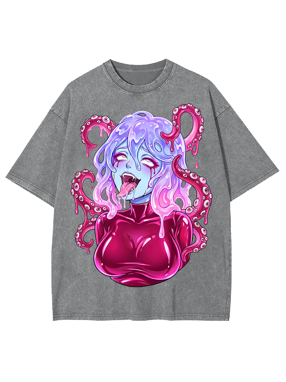 PINK TENTACLE DEMON GIRL WASHED TSHIRT