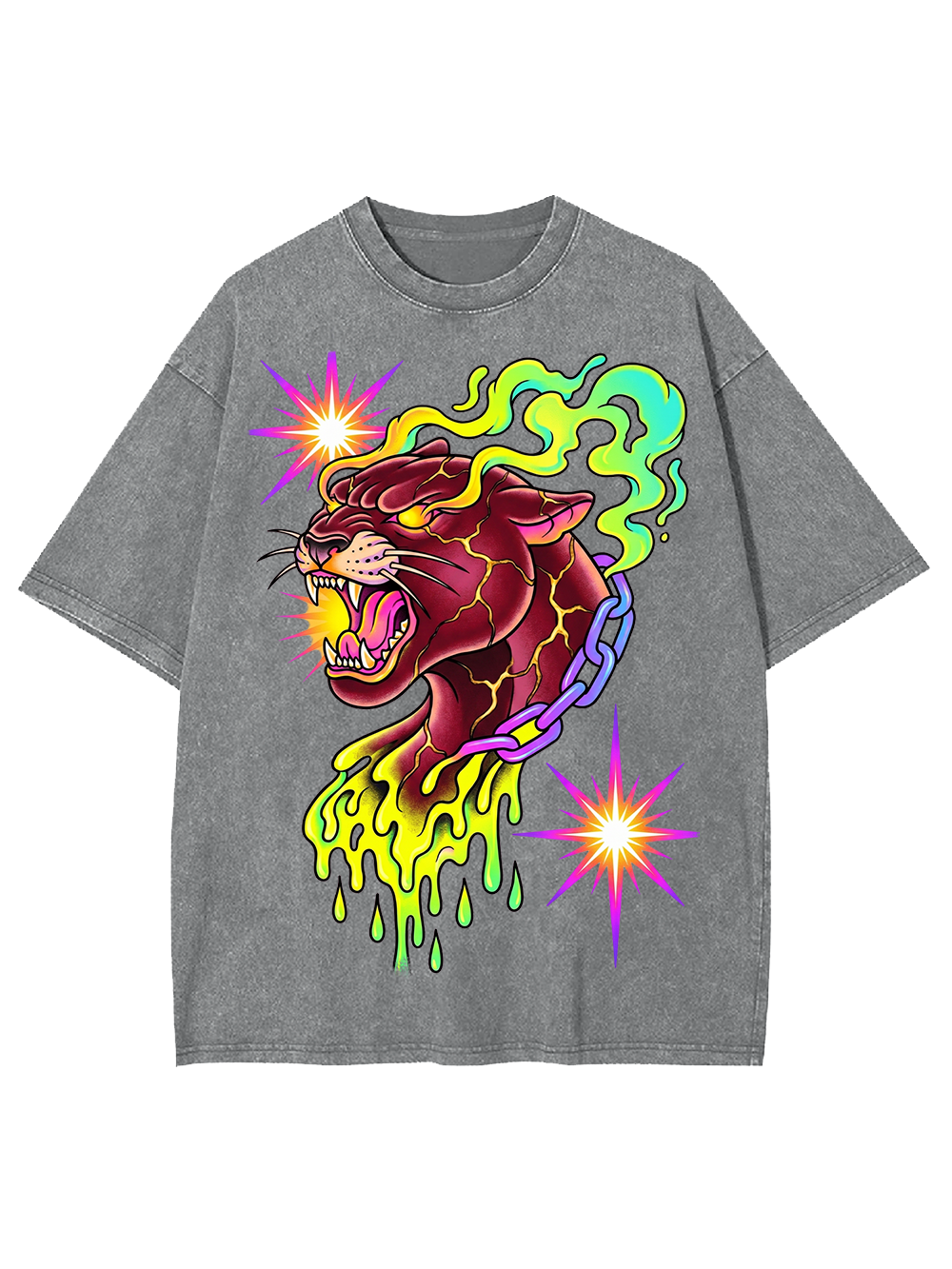 NEON FLAME PANTHER WASHED TSHIRT