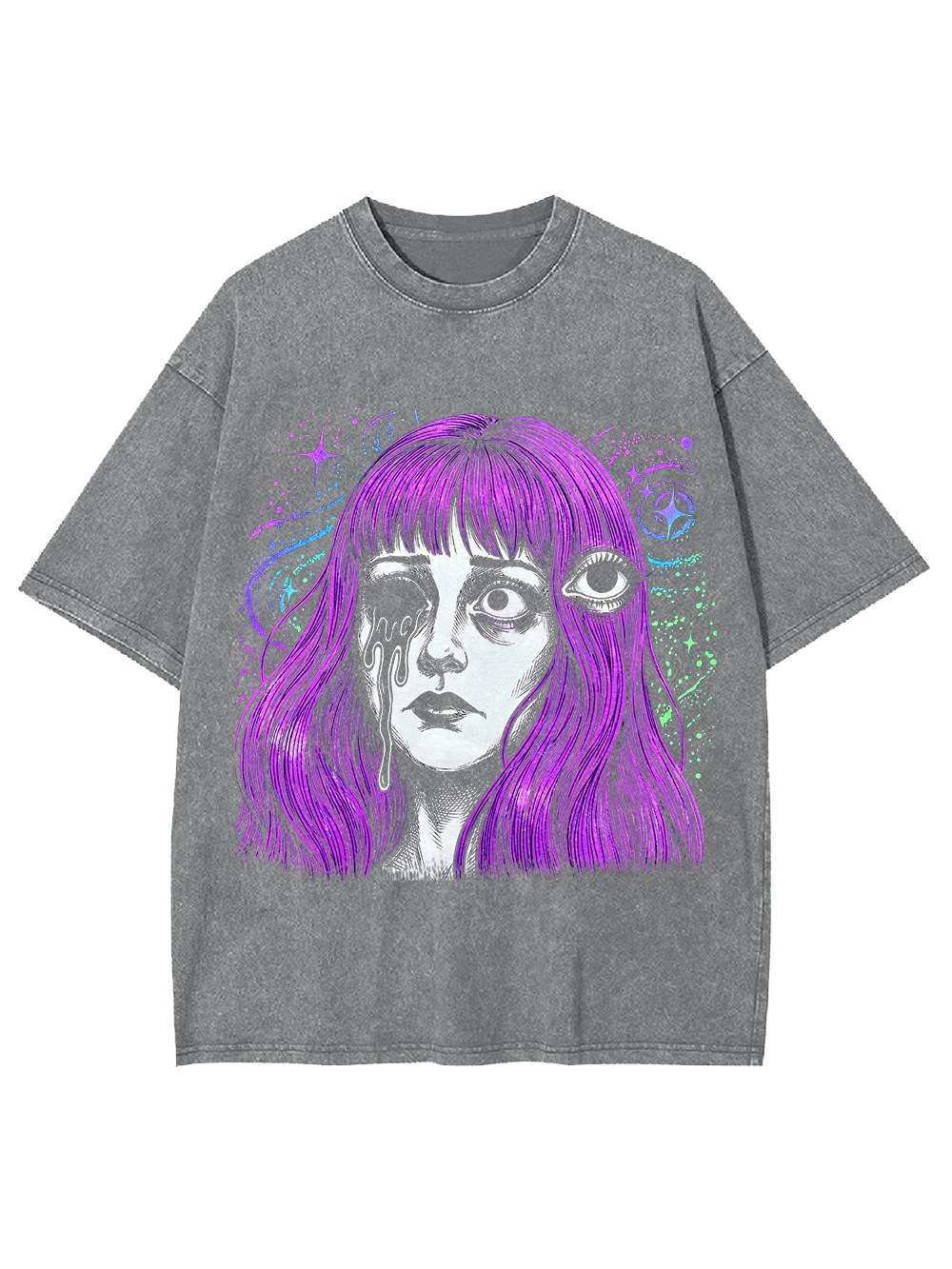 PURPLE PSYCHEDELIC ONE-EYE GIRL WASHED TSHIRT