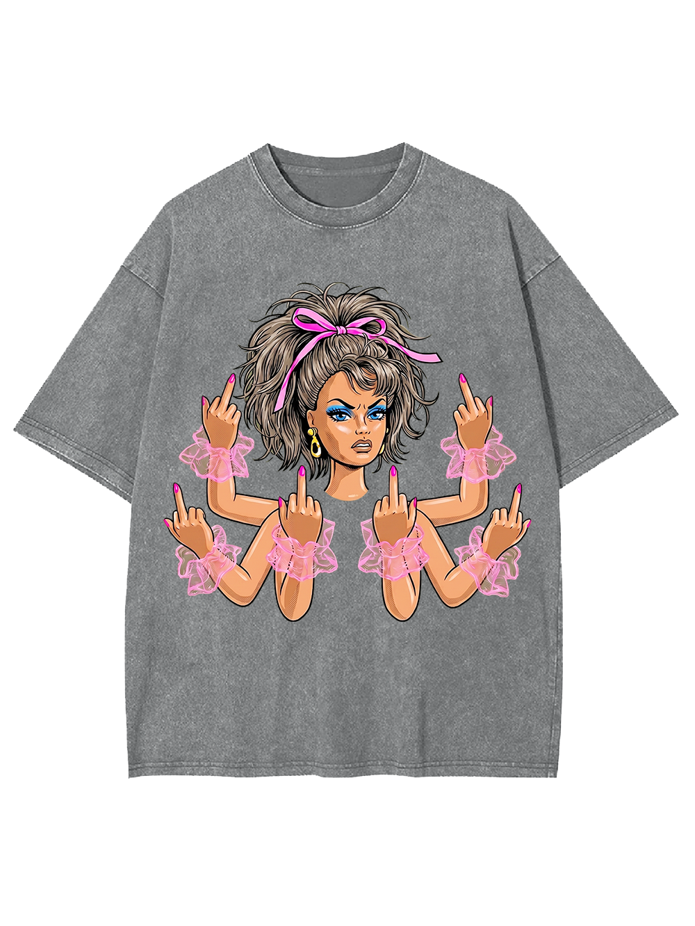 PINK BOW ATTITUDE QUEEN WASHED TSHIRT