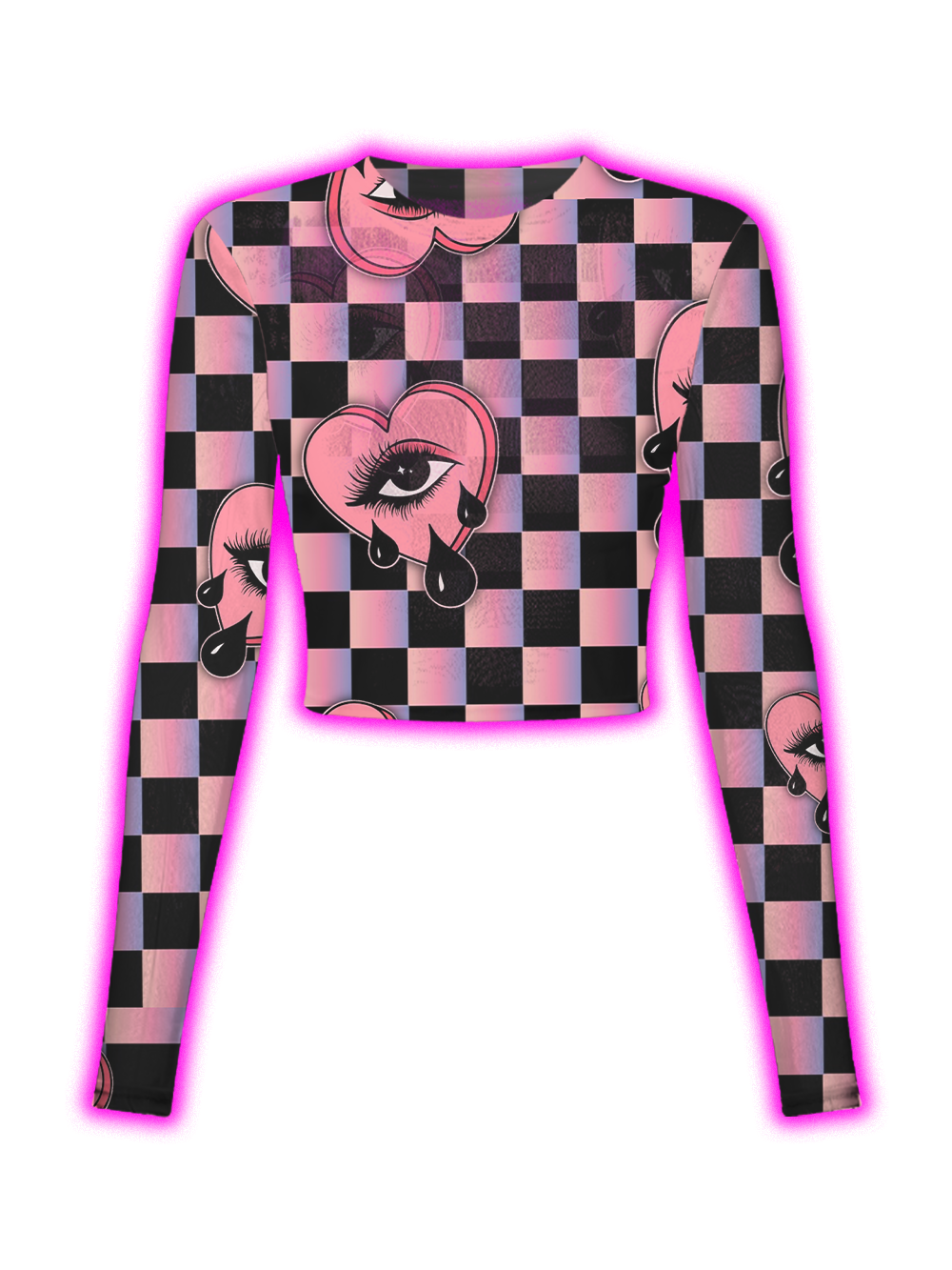 PINK CHECKERED CRYING HEART MESH TOP
