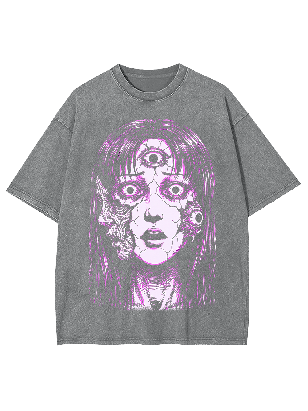 PURPLE PSYCHIC MULTI-EYE GIRL WASHED TSHIRT