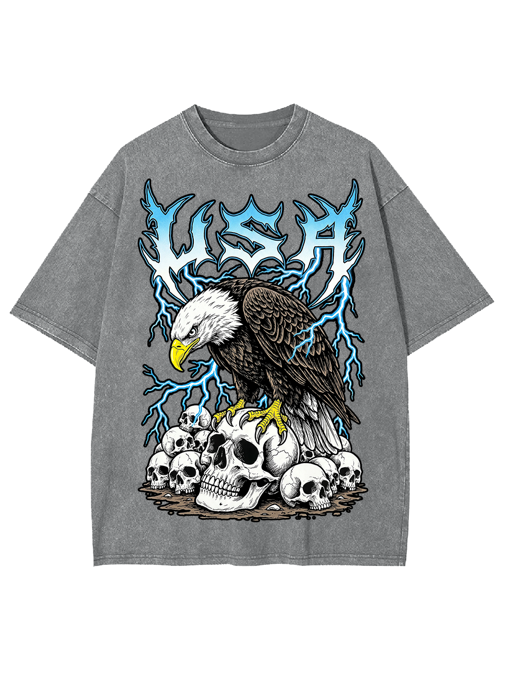USA EAGLE THUNDER SKULLS WASHED TSHIRT