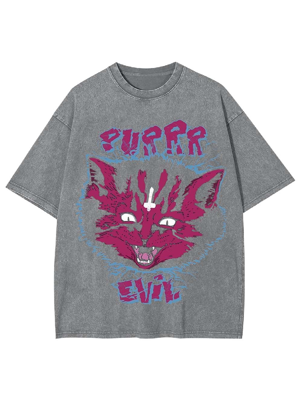 Purrr Evil Cat Washed Tshirt-ClassyOutlaw Sale