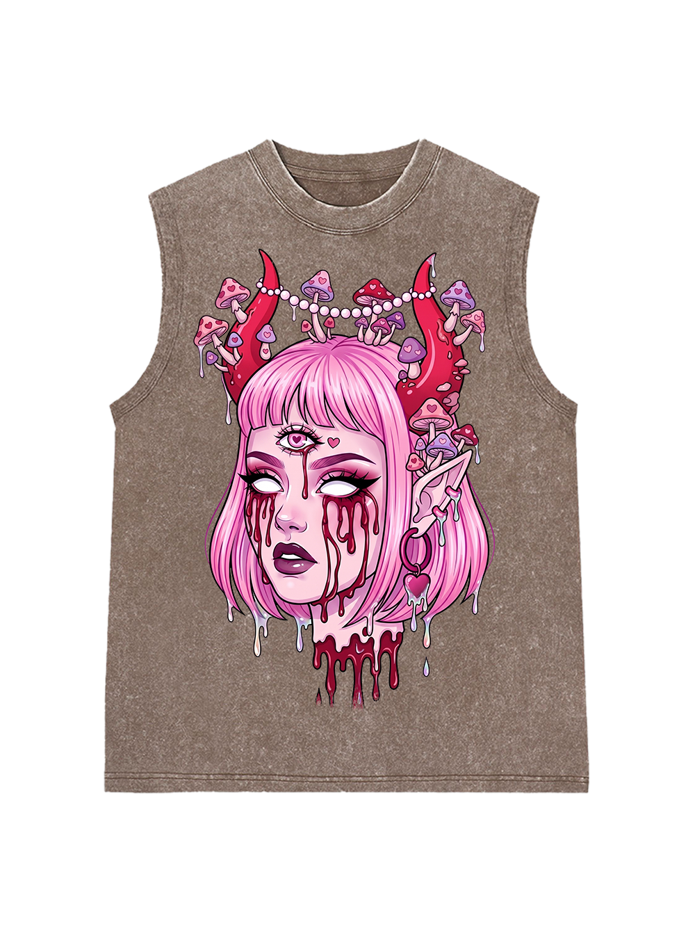 PINK DEMON GIRL SHROOM WASHED TANK TOP