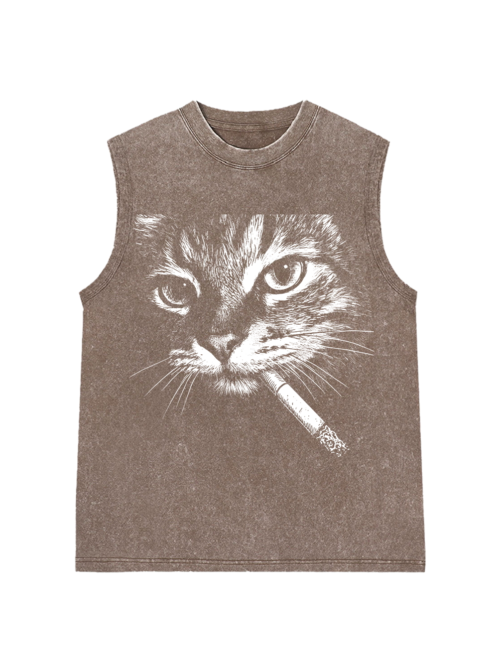 CAT WITH CIGARETTE WASHED TANK TOP
