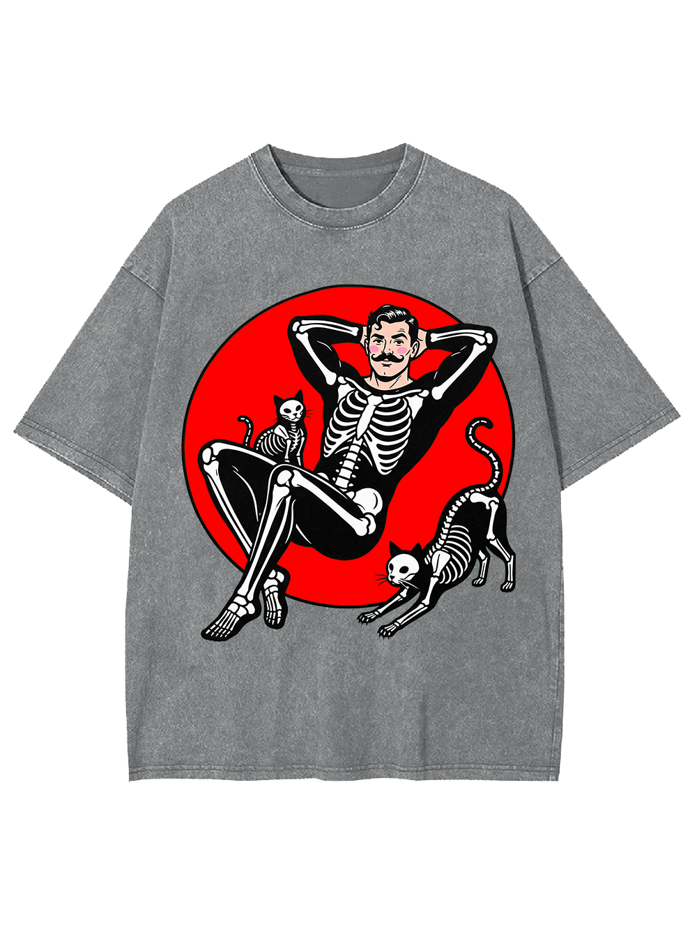 SKELETON QUEEN WITH CATS WASHED TSHIRT