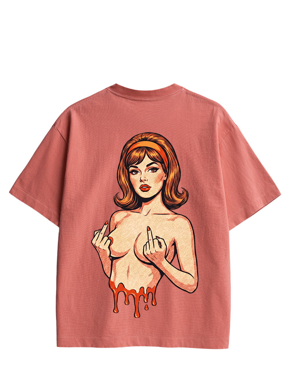 DRIPPING PIN-UP MIDDLE FINGER AAA DOUBLE SIDED PRINT WASHED TSHIRT