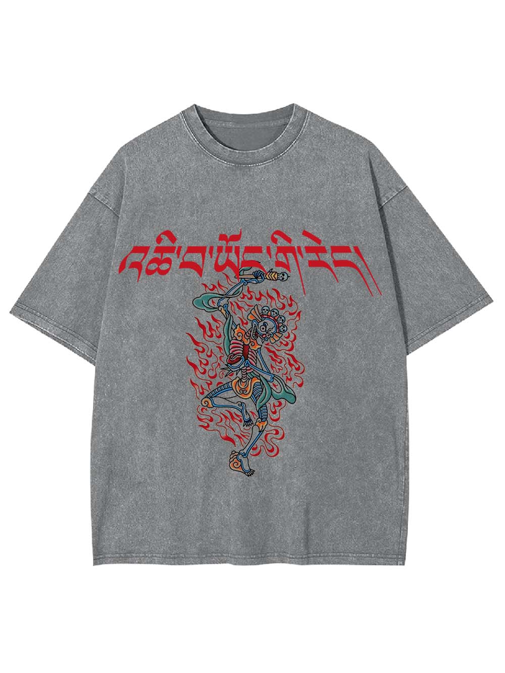 Flaming Skeleton Warrior Washed Tshirt