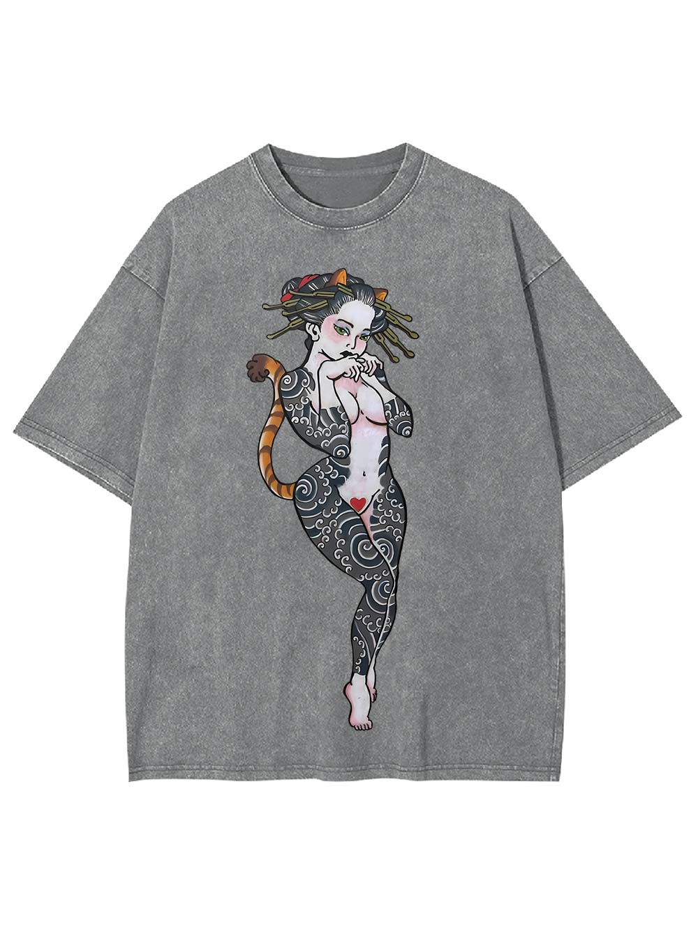 Tattooed Cat Siren Washed Tshirt
