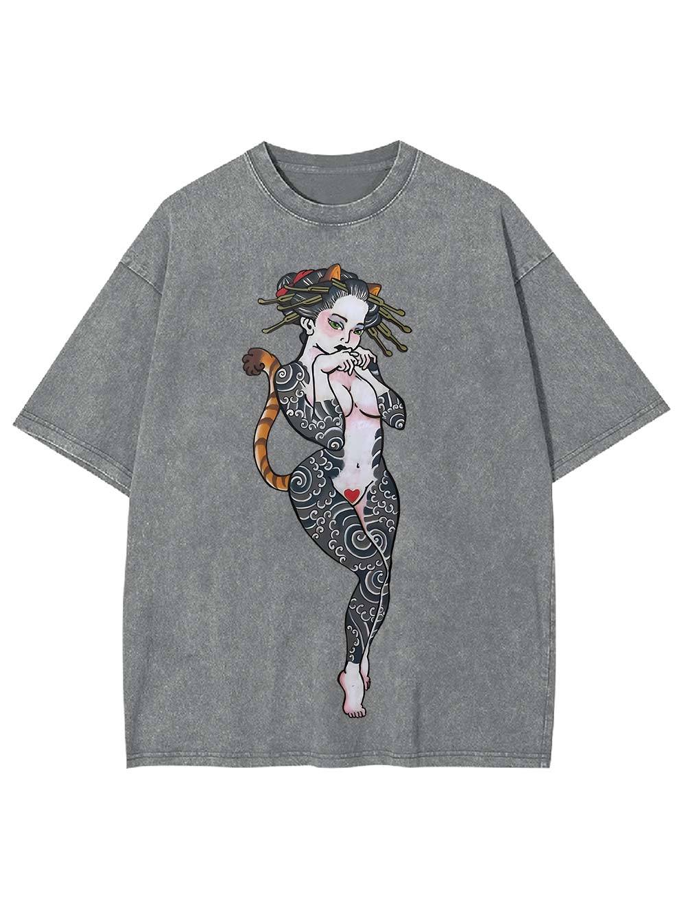 Tattooed Cat Siren Washed Tshirt