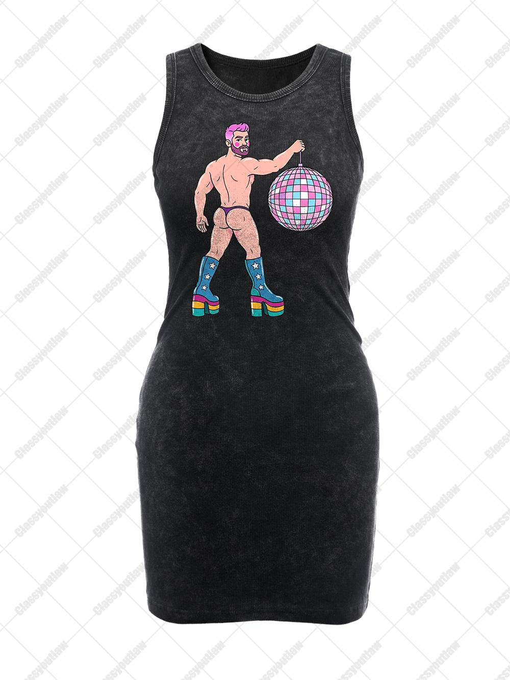 DISCO DIVA DUDE VINTAGE BODYCON TANK DRESS
