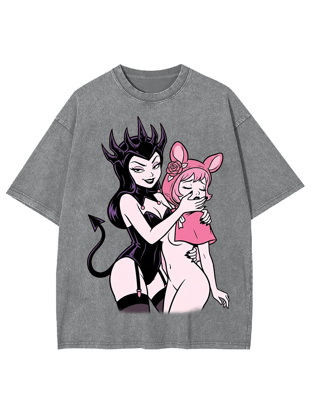 DEMON GIRL AND BUNNY GIRL WASHED TSHIRT