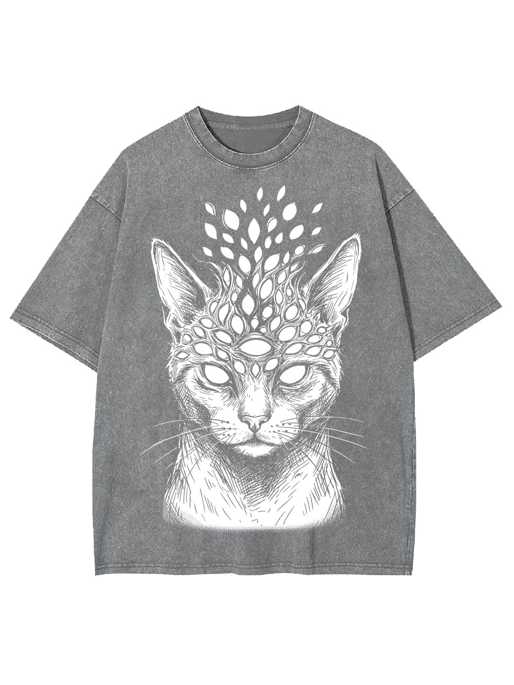 MYSTIC CAT SKULL ILLUSION WASHED TSHIRT