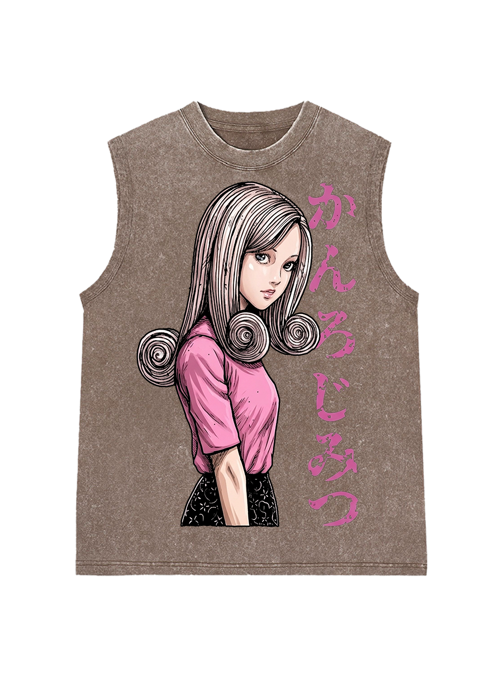 SPIRAL HAIRED GIRL IN PINK AAA WASHED TANK