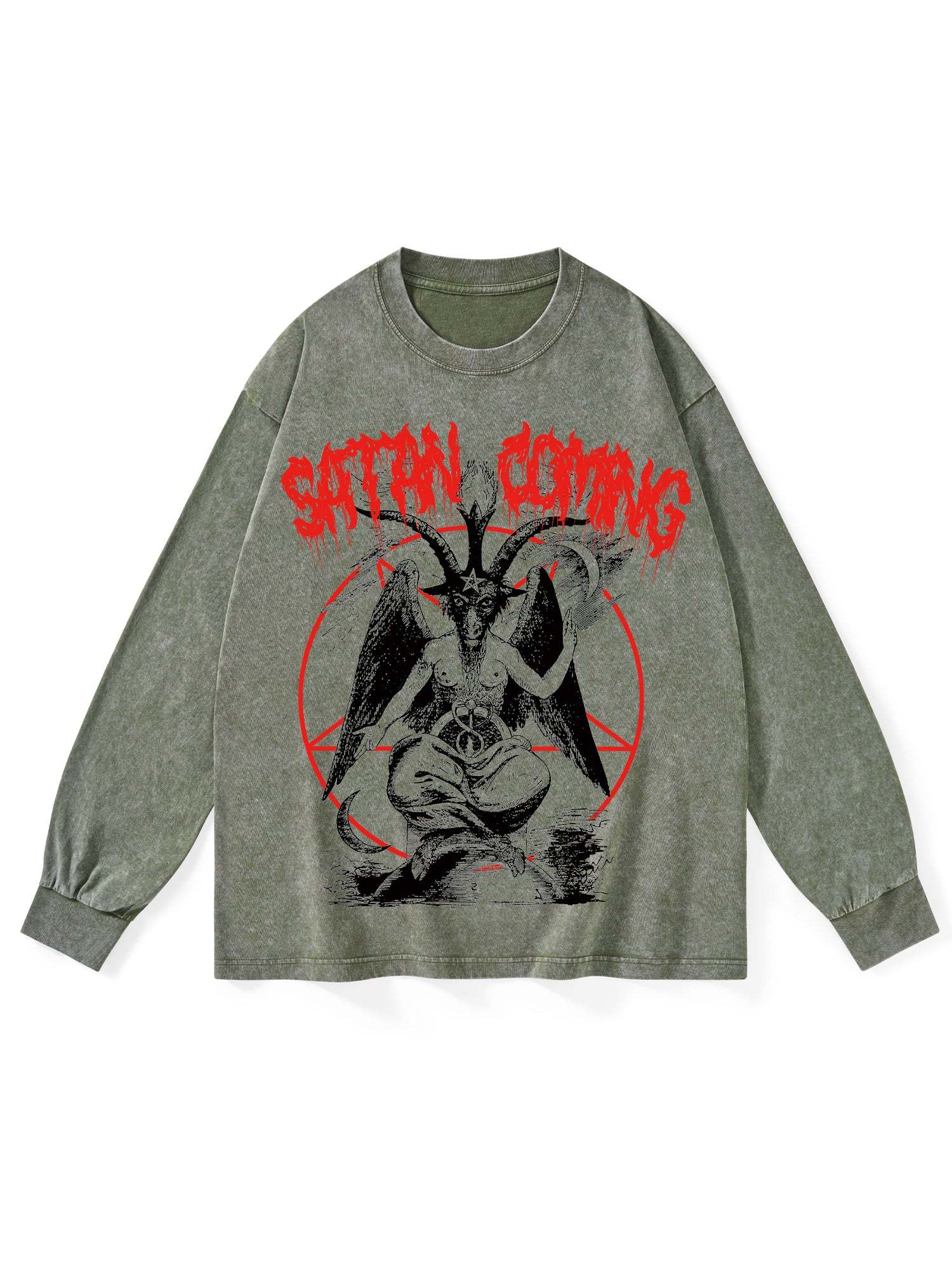 Satan Coming Washed Long-Sleeve Tshirt-ClassyOutlaw