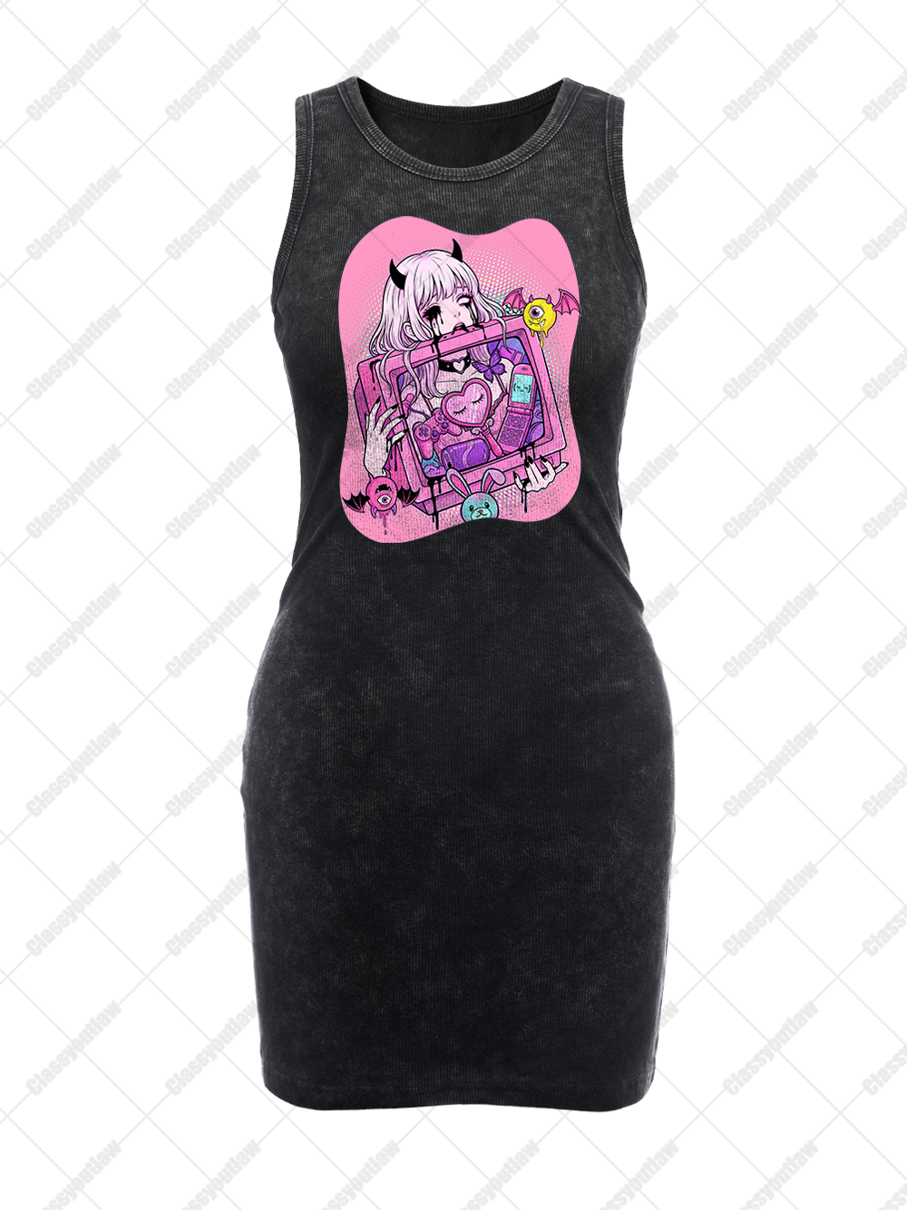 PINK DEMON GIRL TOOLBOX VINTAGE BODYCON TANK DRESS