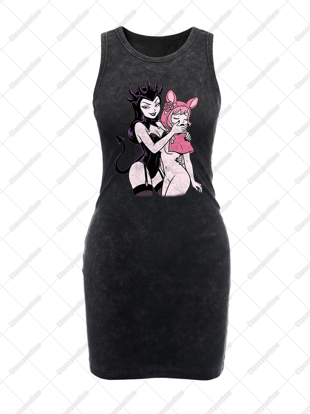 DEMON GIRL AND BUNNY GIRL VINTAGE BODYCON TANK DRESS