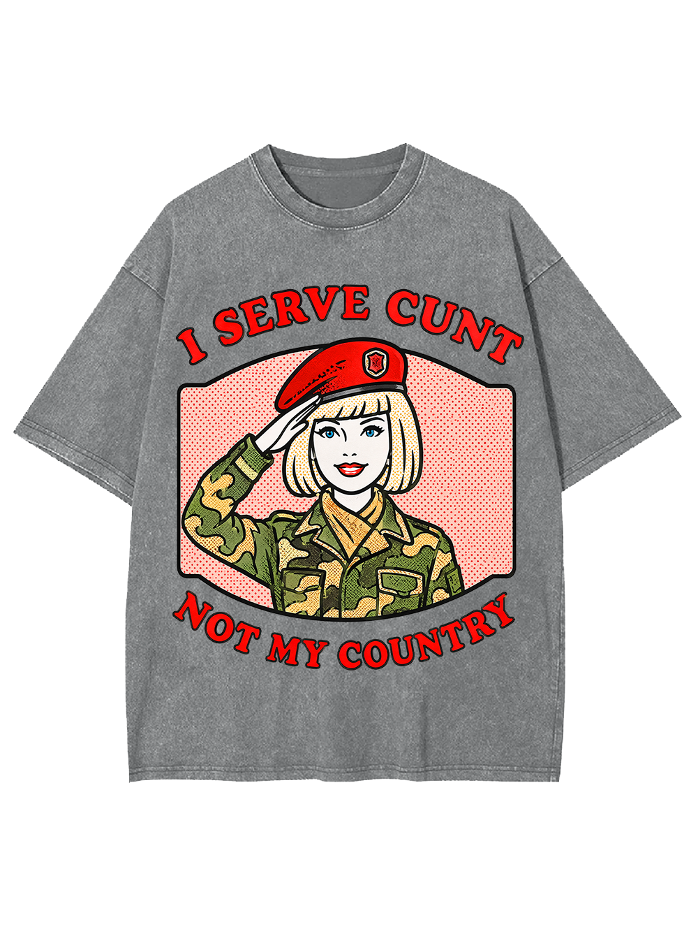 ARMY GIRL SLOGAN AAA WASHED TSHIRT