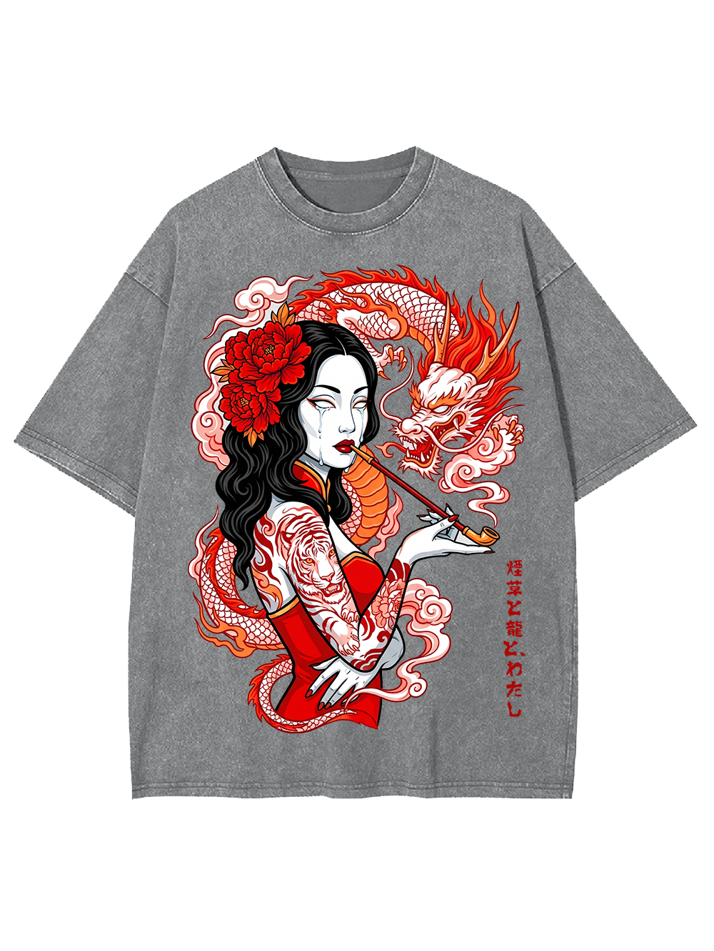 DRAGON TATTOO LADY AAA WASHED TSHIRT