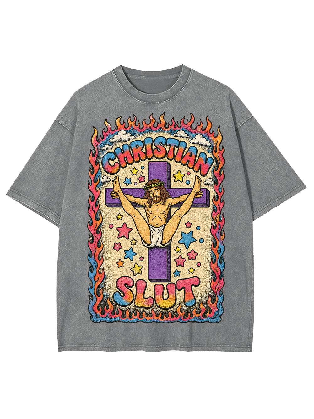 FLAMING CROSS SLUT AAA WASHED TSHIRT