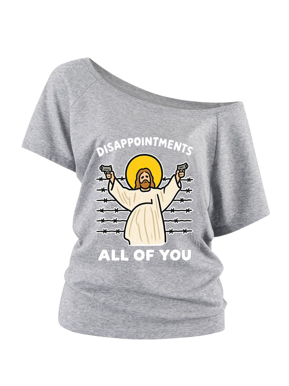 GUNS JESUS OFF SHOULDER TSHIRT
