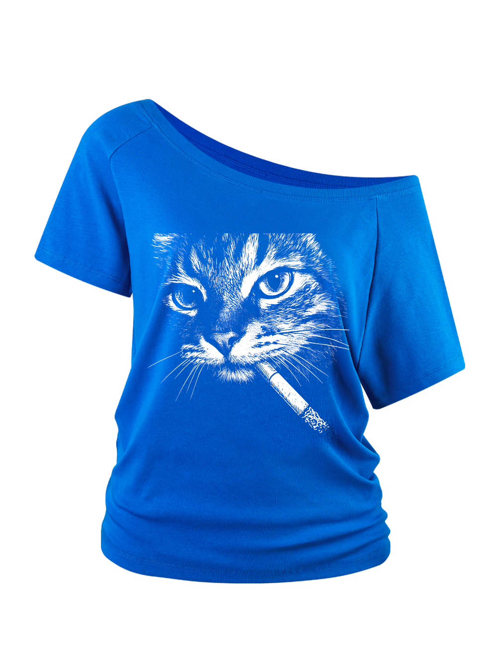 CAT WITH CIGARETTE OFF SHOULDER TSHIRT