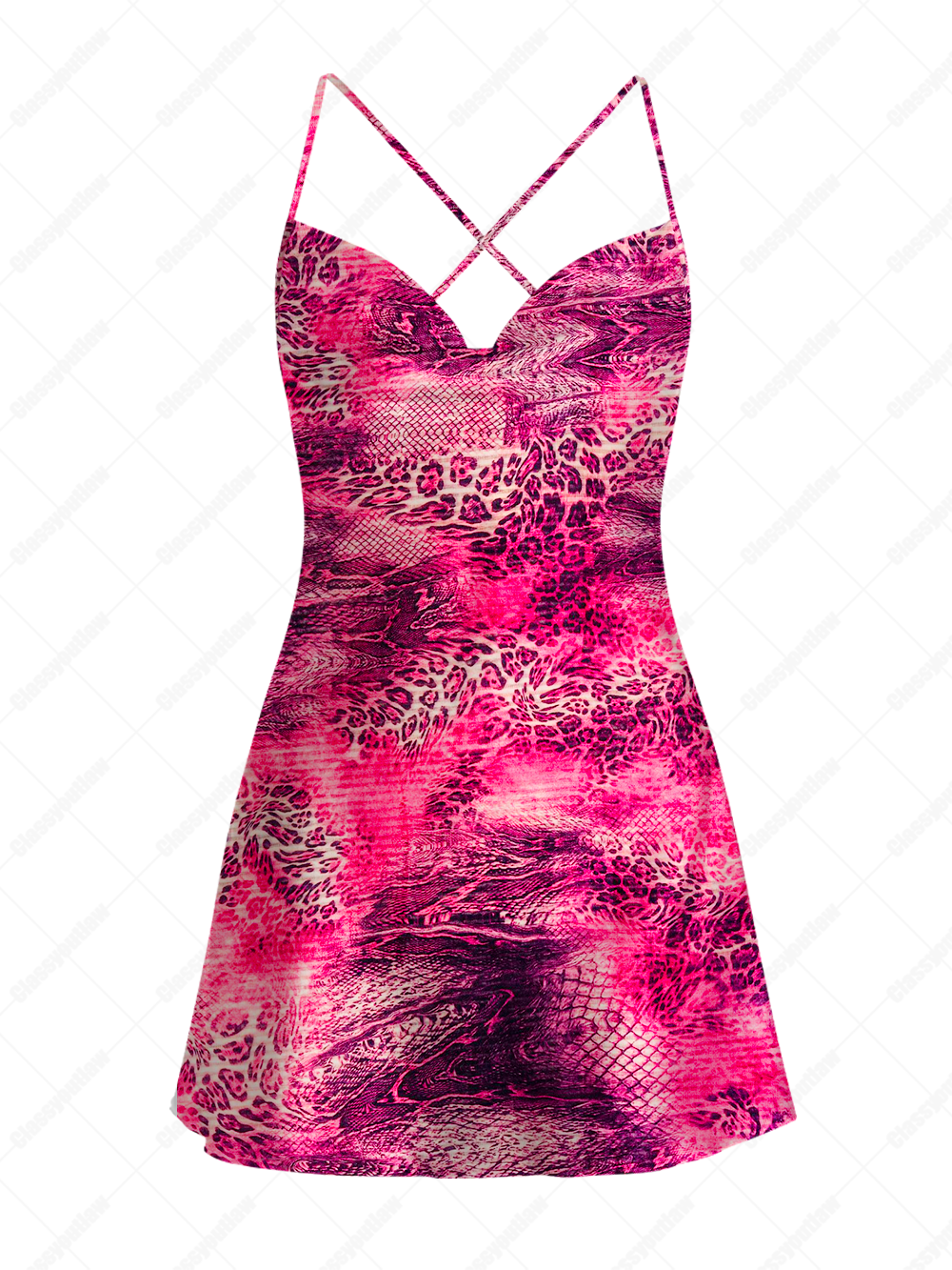 PINK WILD LEOPARD SATIN CROSS BACK MINI DRESS