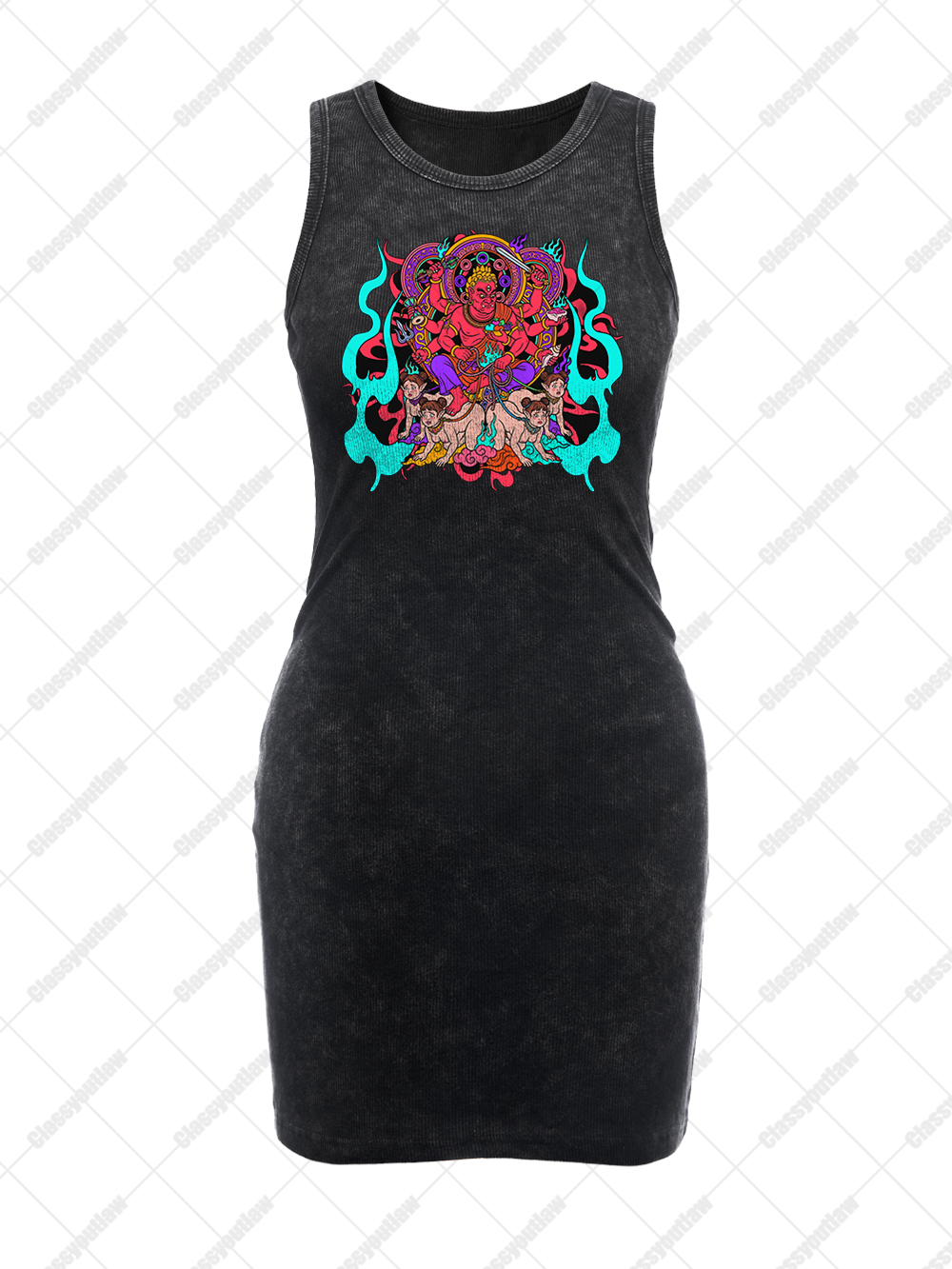 PSYCHEDELIC DEMON GOD VINTAGE BODYCON TANK DRESS
