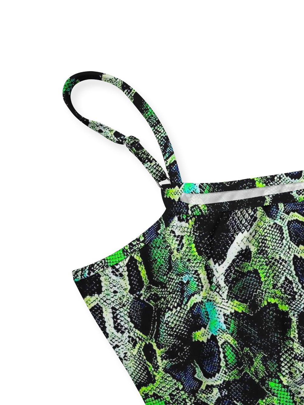 GREEN SNAKESKIN FULL-PRINT SPAGHETTI-STRAP TOP