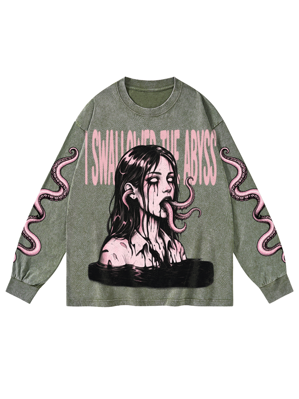 ABYSS TENTACLES WASHED LONG-SLEEVE GRAPHIC TSHIRT